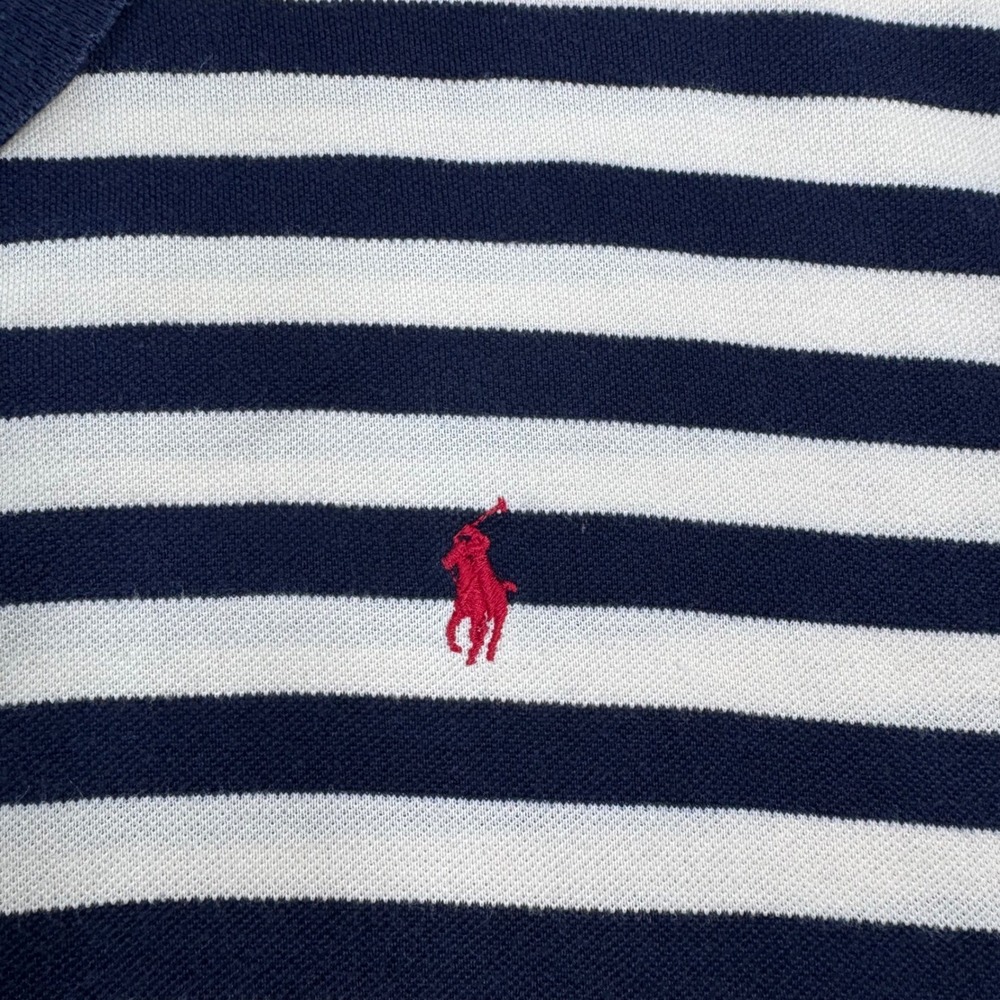 Polo Ralph Lauren Polo Shirt Men L Navy Stripe Short Sleeve Pique Preppy Classic - Picture 6 of 12